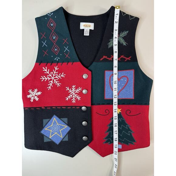 Talbots Vintage Wool-Blend Christmas Embroidered Vest S Preppy Holiday Teacher - Picture 4 of 8
